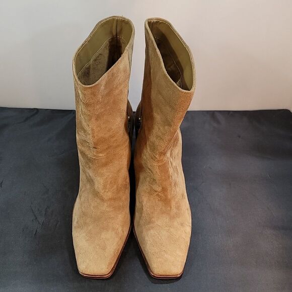 VINCE CAMUTO DANTANIA MID CALF SQUARE TOE BLOCK HEEL SUEDE BOOT - Picture 3 of 16